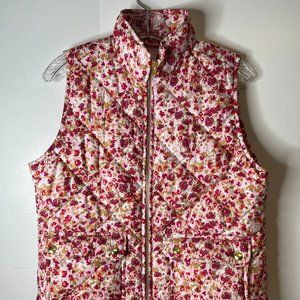 J. CREW Pink Ditsy Floral Quilted Snap Pocket Puffer Vest Jacket Womens Small